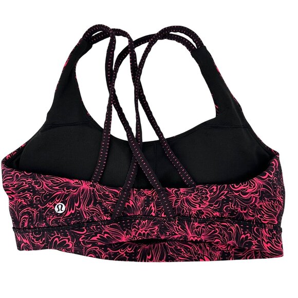 Lululemon Womens Black & Pink Cross-Strap Floral Sports Bra Size 10 - Picture 6 of 8